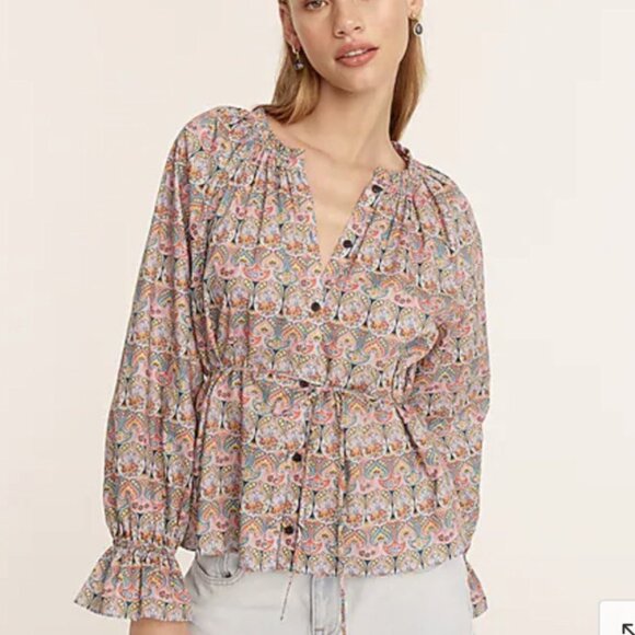 J CREW x Liberty of London M Tie-Waist Cotton Top Giorgia Duke Print - Picture 5 of 12